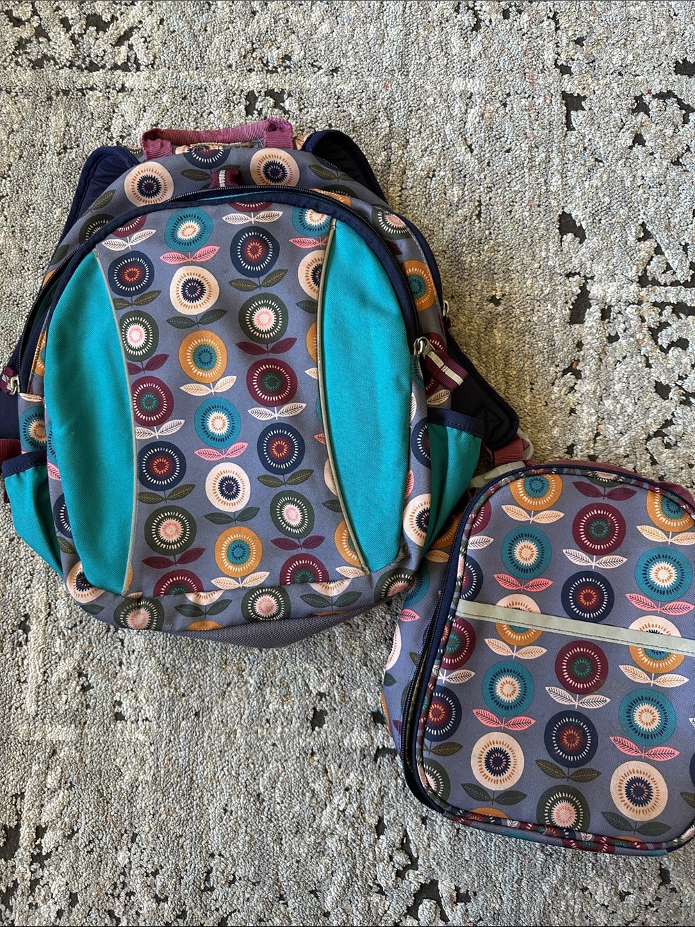 Garnet Hill Floral Circle Pattern Backpack & Lunchbox - Teal Accent
